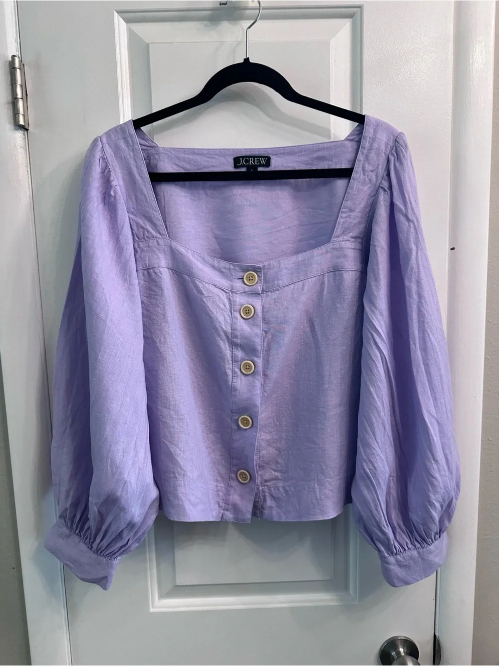 J.Crew Square Neck Button Down‎ Linen Top Women Size Large Purple Lilac